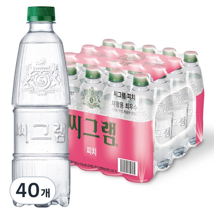 씨그램 피치 무라벨 탄산음료, 450ml, 40개