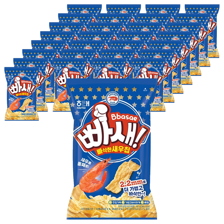 해태제과 빠새 빠삭한새우칩, 60g, 48개