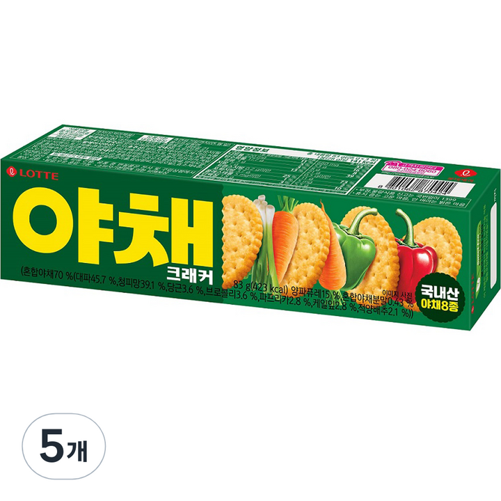 롯데웰푸드 야채 크래커 과자, 83g, 5개
