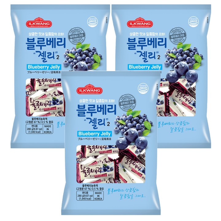 일광제과 블루베리 젤리2 20개입, 280g, 3개