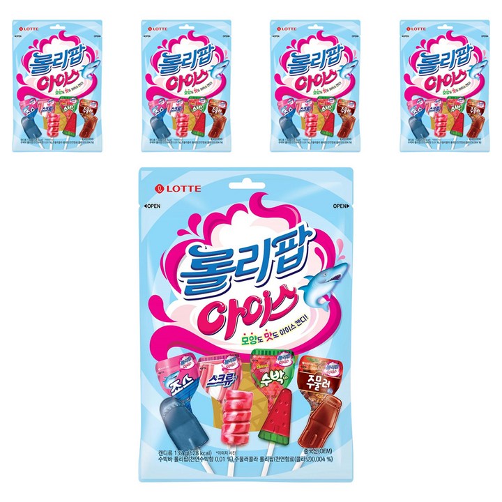 롯데웰푸드 롤리팝 아이스 캔디, 132g, 5개
