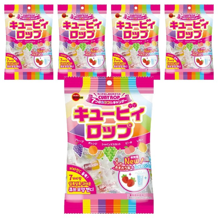 부르봉 큐비롭 캔디, 100g, 5개, 포도, 오렌지, 딸기, 복숭아, 소다