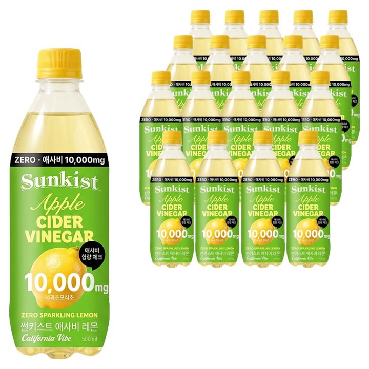 썬키스트 애사비 제로 탄산음료 레몬, 500ml, 20개