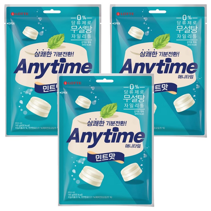 롯데웰푸드 애니타임 민트맛, 185g, 3개