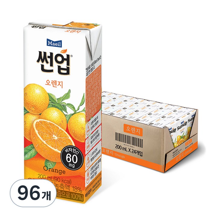 썬업 오렌지 주스, 200ml, 96개