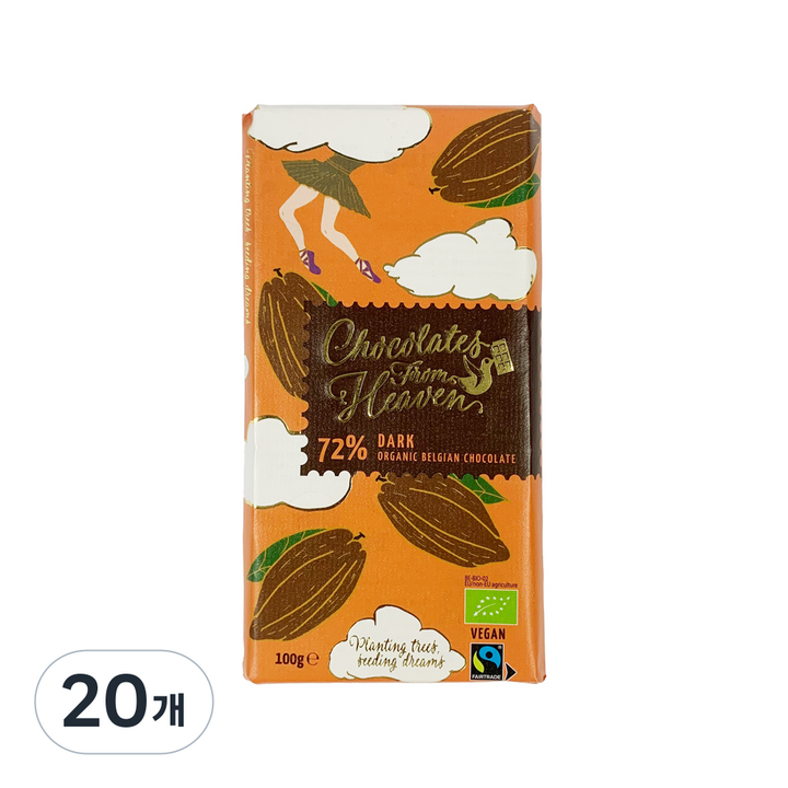 초콜릿프롬헤븐 유기농 다크 초콜릿 72%, 100g, 20개