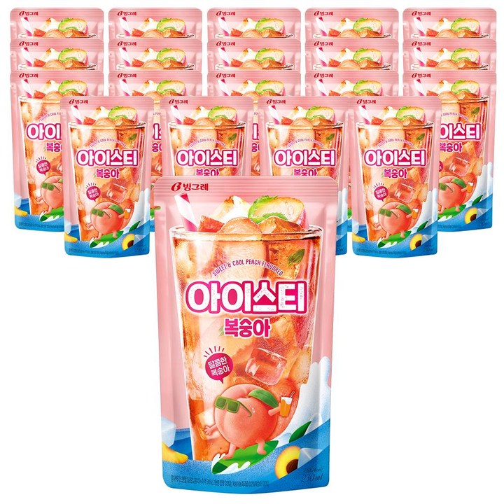 빙그레 아이스티 복숭아, 230ml, 20개