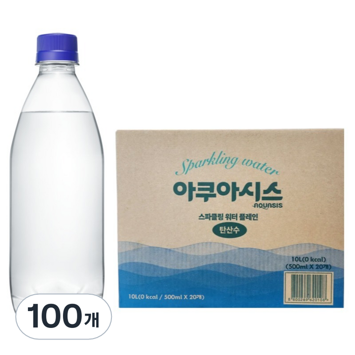 아쿠아시스 스파클링 워터 탄산수 플레인 무라벨, 100개, 500ml