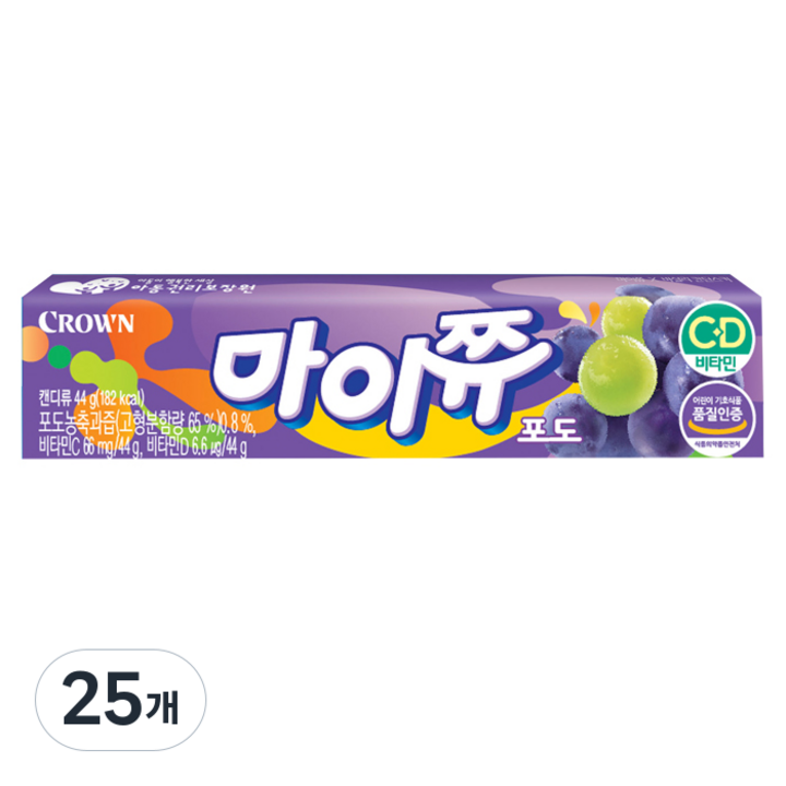 크라운 마이쮸 포도, 44g, 25개
