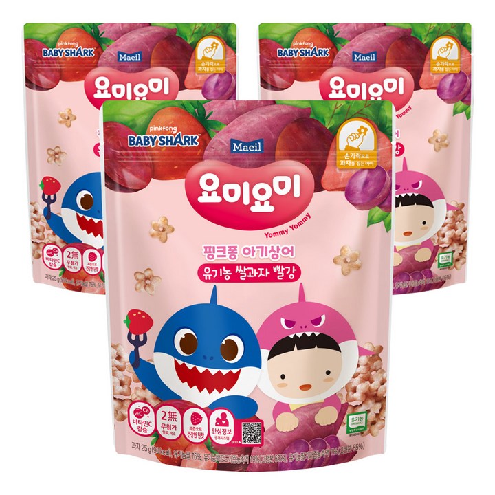 맘마밀요미요미 유기농 쌀과자, 빨강, 25g, 3개