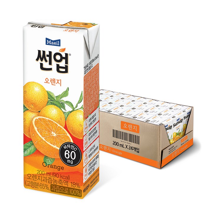 썬업 오렌지 주스, 200ml, 24개