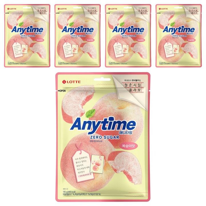 롯데웰푸드 애니타임 복숭아맛, 5개, 185g