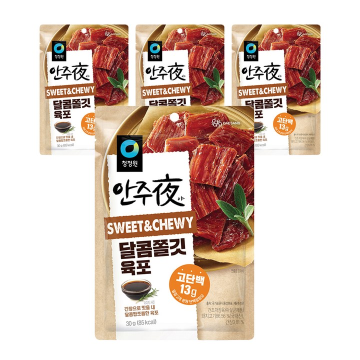 청정원 바로 eat 안주夜 달콤쫄깃 육포, 30g, 4개