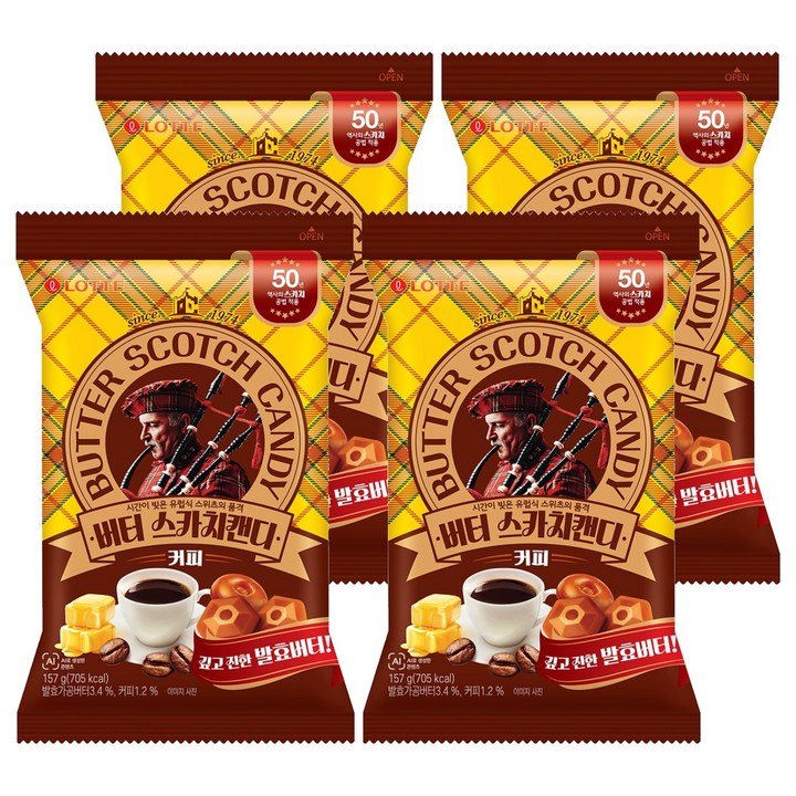 롯데웰푸드 버터 스카치캔디 커피, 157g, 4개