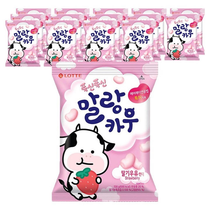 롯데웰푸드 말랑카우 스트로베리, 158g, 15개