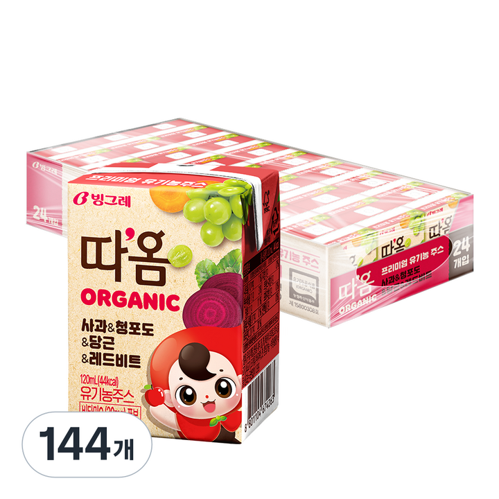 따옴 오가닉 주스 사과 & 청포도 & 당근 & 레드비트, 120ml, 144개