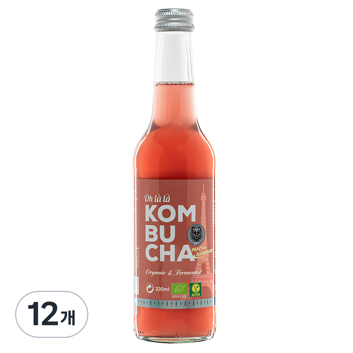 오라라 유기농 콤부차 복숭아 앤 엘더베리, 330ml, 12개