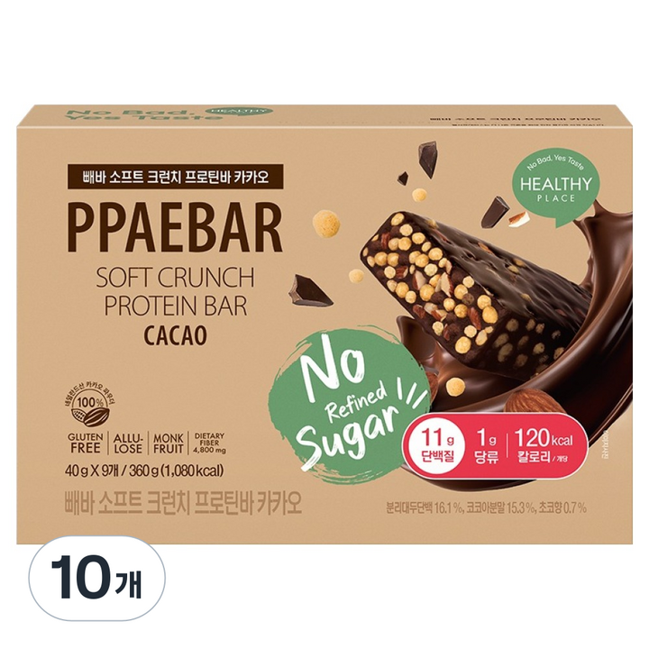빼바 소프트 크런치 프로틴바 카카오 9p, 360g, 10개