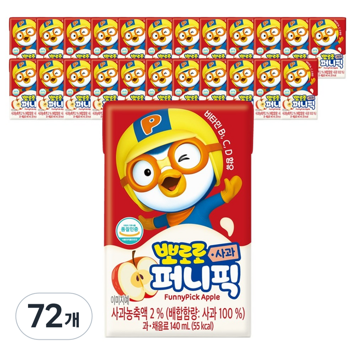 아이코닉스 뽀로로 퍼니픽 사과 주스, 72개, 140ml