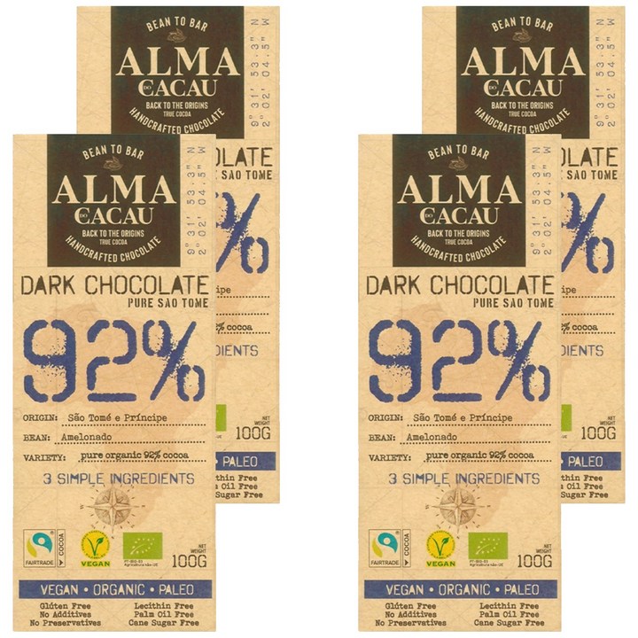 알마카카우 유기농 다크초콜릿 92%, 100g, 4개
