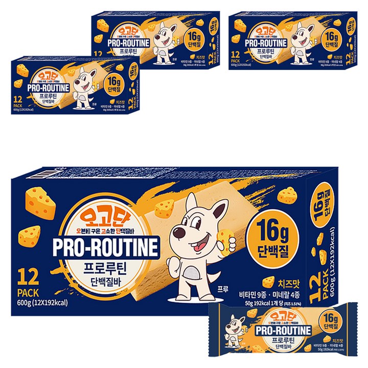 프로루틴 오고단 오븐에 구운 단백질바 치즈맛 12p, 600g, 4개