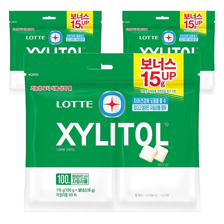 롯데자일리톨 오리지날 껌 리필, 115g, 3개