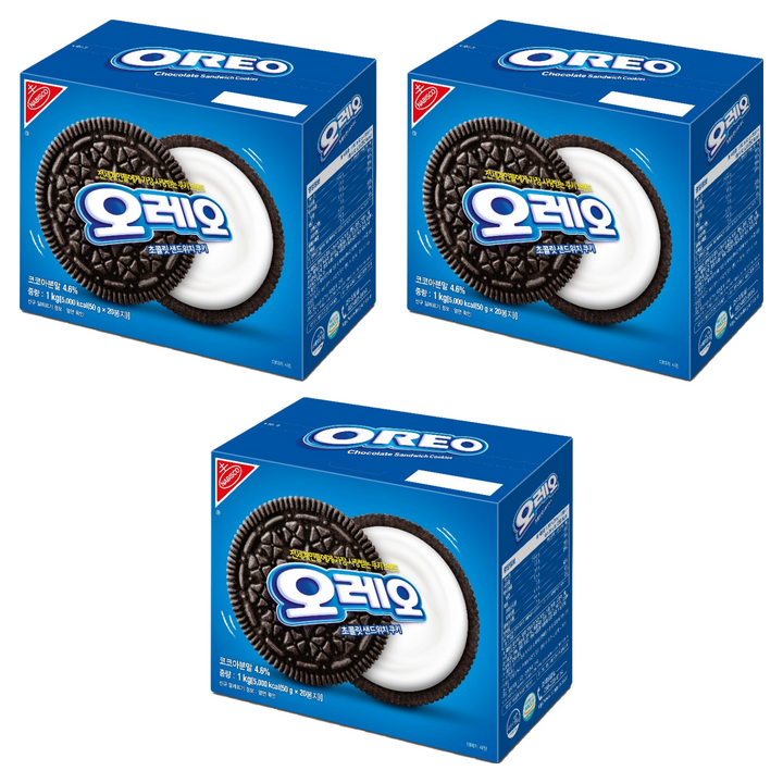 오레오 초콜릿 샌드위치 쿠키 화이트 크림, 1kg, 3개
