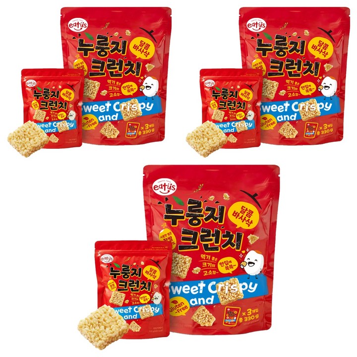 이더스 찹쌀 누룽지 크런치 3p, 3개, 330g