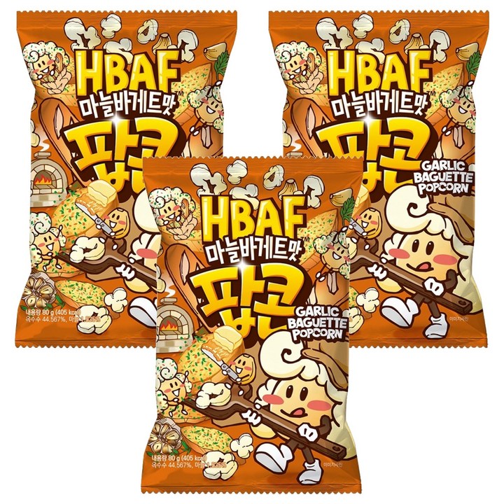 바프 마늘바게트맛 팝콘, 3개, 80g