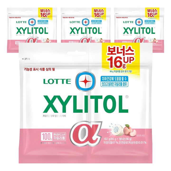롯데자일리톨 알파 입안촉촉 피치, 102g, 4개