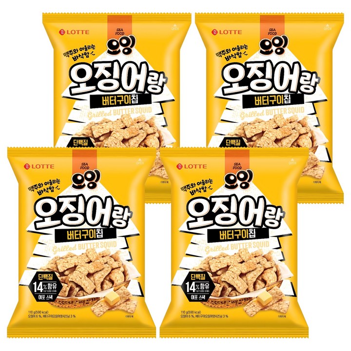 롯데웰푸드 오잉 오징어랑 버터구이칩, 110g, 4개