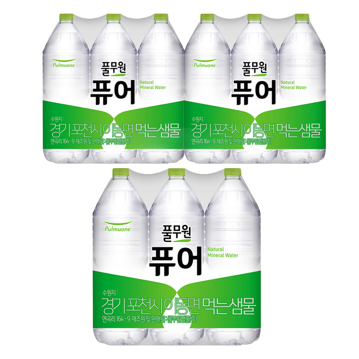 풀무원 퓨어 무라벨 생수, 2L, 18개
