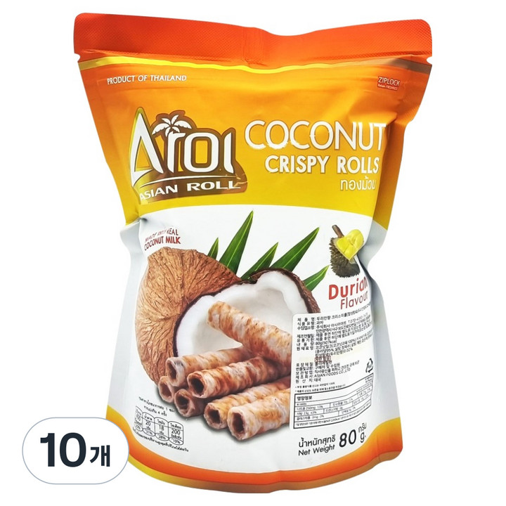 아로이 코코넛 크리스피 롤 두리안, 80g, 10개