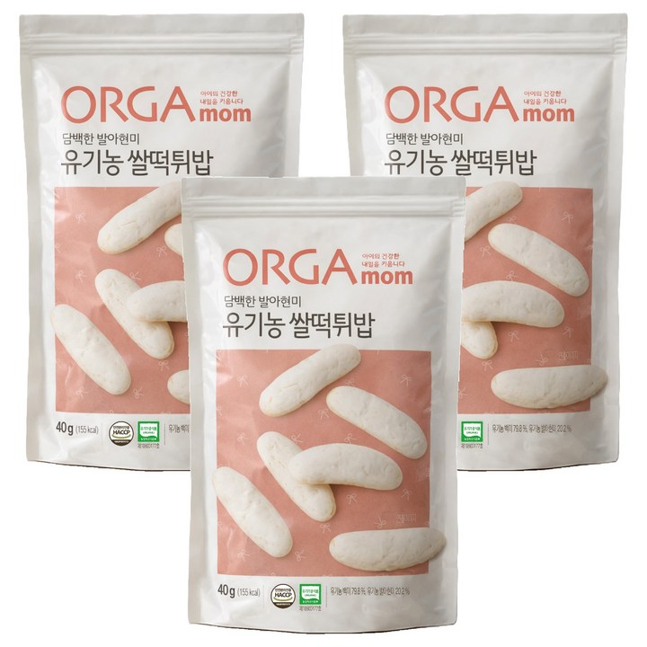 올가맘 담백한 발아현미 유기농 쌀떡튀밥, 쌀맛, 3개, 40g