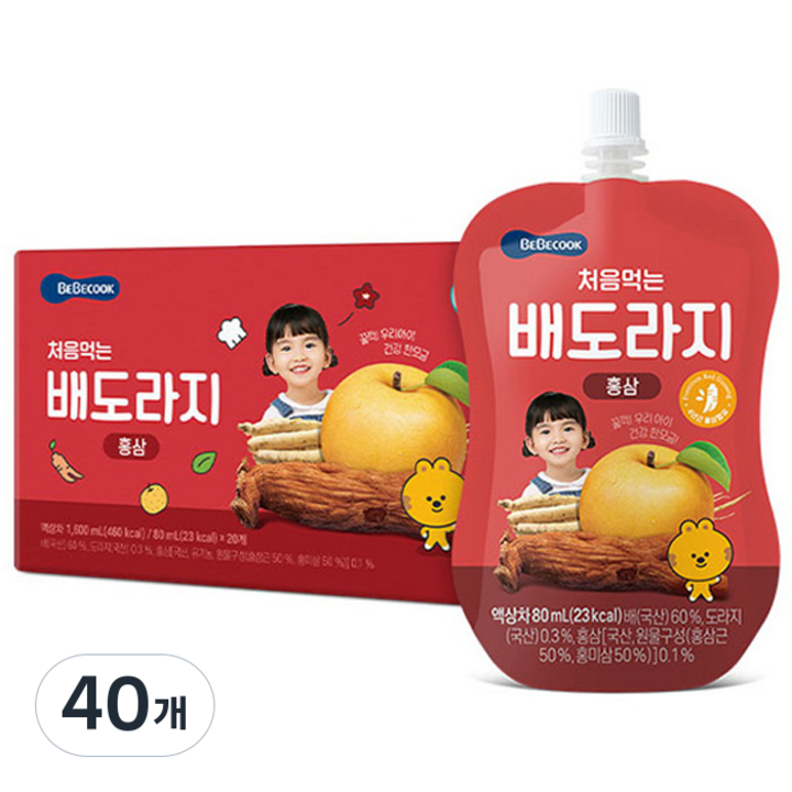 베베쿡 처음먹는 배도라지 어린이 음료, 80ml, 40개