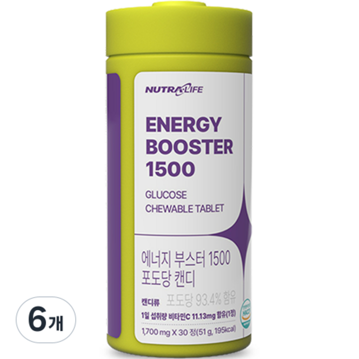 뉴트라라이프 에너지 부스터 1500 포도당 캔디, 51g, 6개