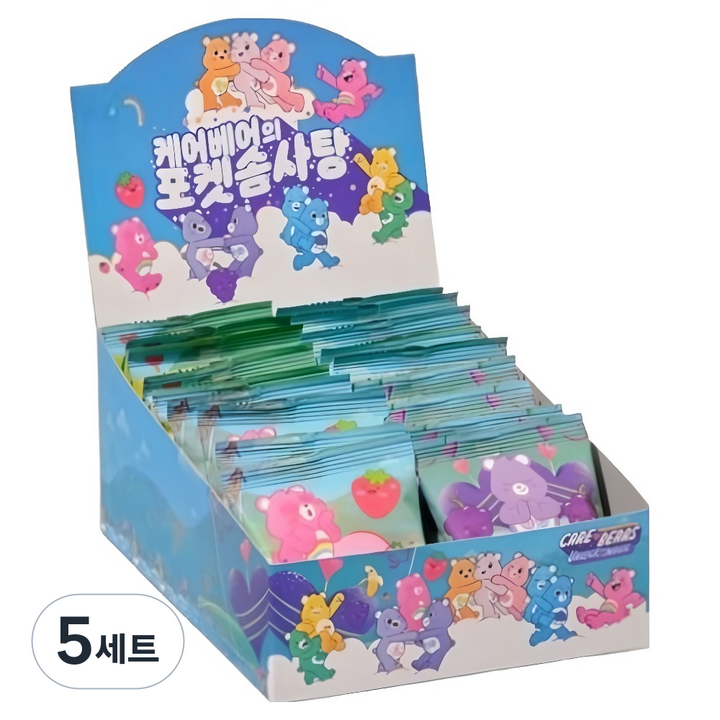 스낵스 한입 포켓 솜사탕 케어베어 딸기 x 5p + 포도 x 5p + 멜론 x 5p + 바나나 x 5p 세트, 80g, 5세트