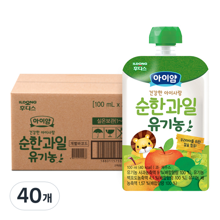 아이얌 건강한 아이사랑 순한 과일 유기농 주스, 100ml, 40개