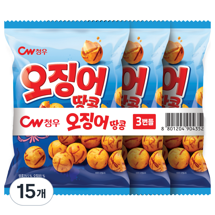 청우식품 오징어땅콩 3p, 90g, 15개