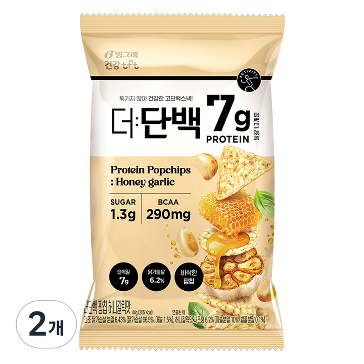 더단백 빙그레 건강tft 팝칩 허니갈릭맛, 2개, 44g
