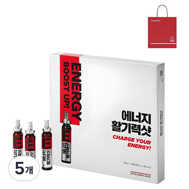 정관장 정품 에너지 활기력샷 + 쇼핑백, 320ml, 5개