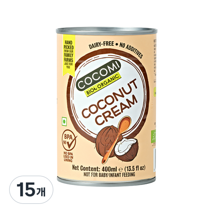 COCOMI 유기농 코코넛 크림, 400ml, 15개