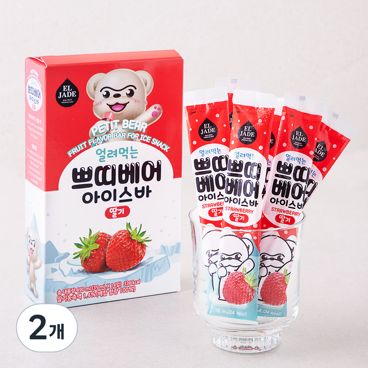 엘제이드 얼려먹는 쁘띠베어 아이스바 딸기 14개입, 490ml, 2개