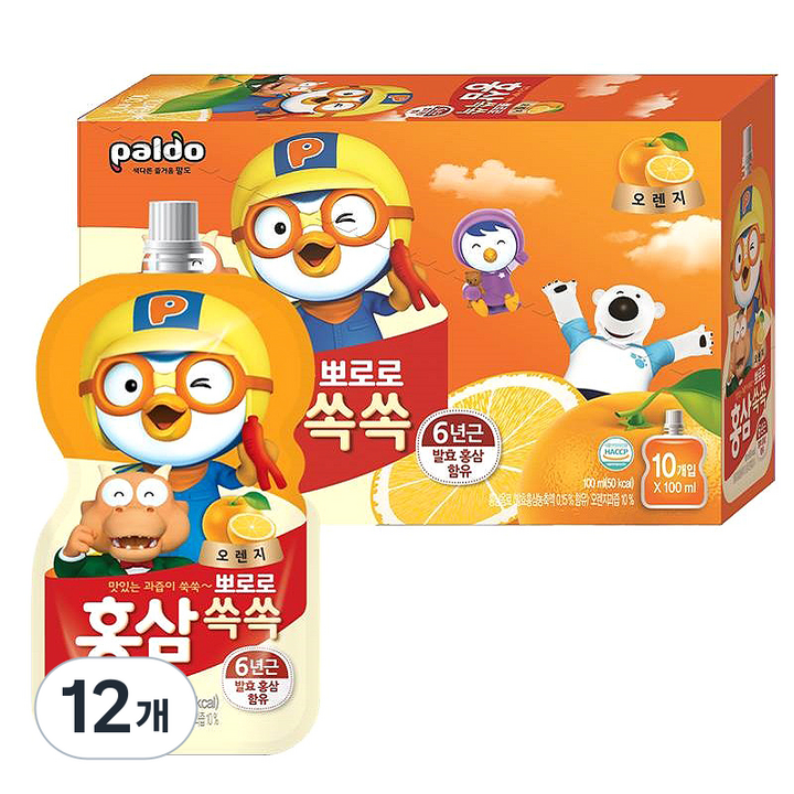 팔도 뽀로로 홍삼쏙쏙 건강음료 100ml, 1L, 12개