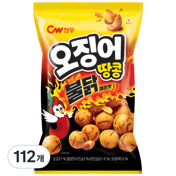 청우식품 오징어땅콩 불닭매운맛, 90g, 112개