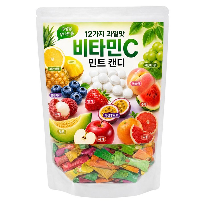 12가지 과일믹스 무설탕 비타민C 미니 민트 캔디, 500g, 1개