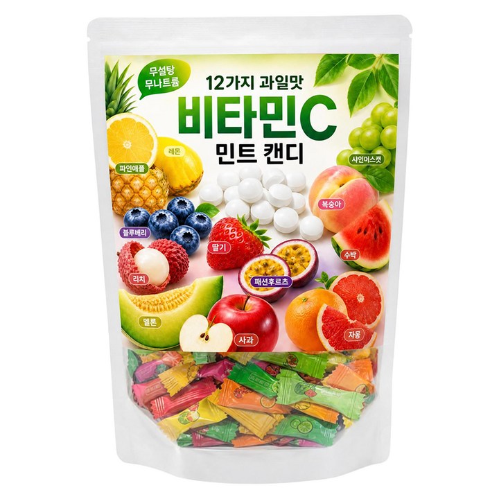 12가지 과일믹스 무설탕 비타민C 미니 민트 캔디, 300g, 1개