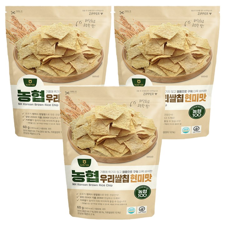 농협식품 우리쌀칩 현미맛, 60g, 3개