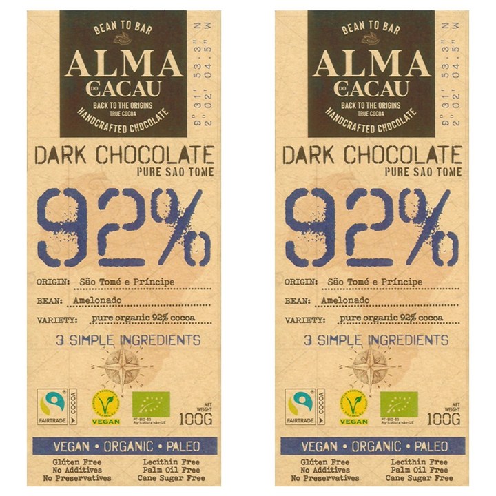 알마카카우 유기농 다크초콜릿 92%, 100g, 2개