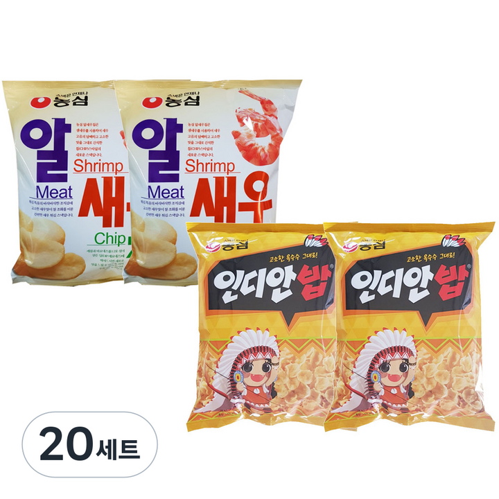 농심 알새우칩 130g x 2p + 인디안밥 150g x 2p, 560g, 20세트